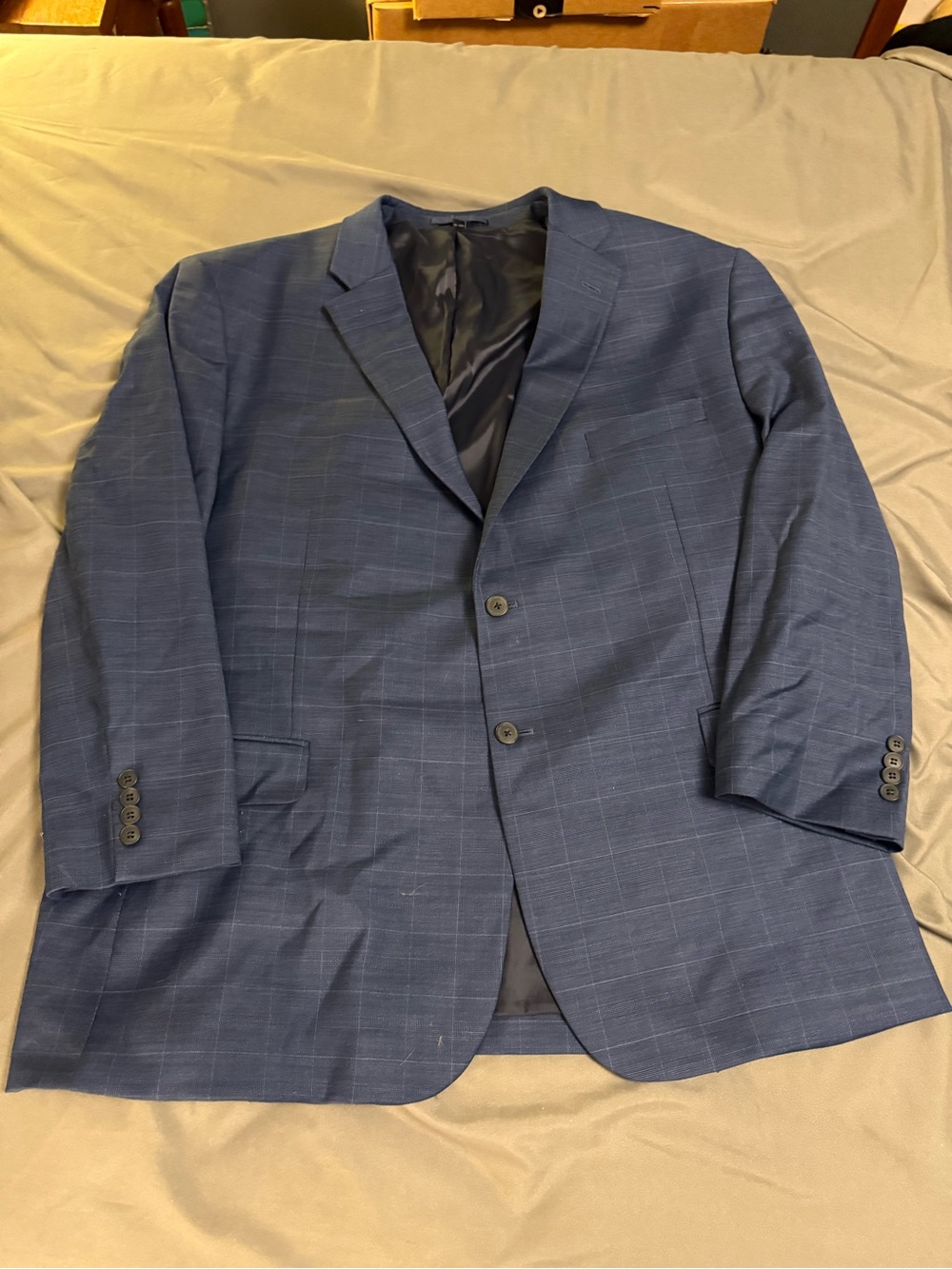 Jos. A Bank blue windowpane suit wool blend 50R 44W Tailored Fit